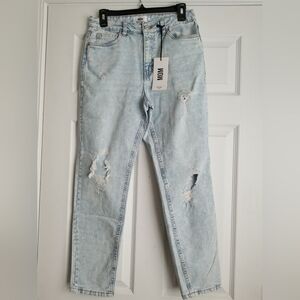 NWT Refuge Denim High Rise Acid Wash Distressed Mom Jeans